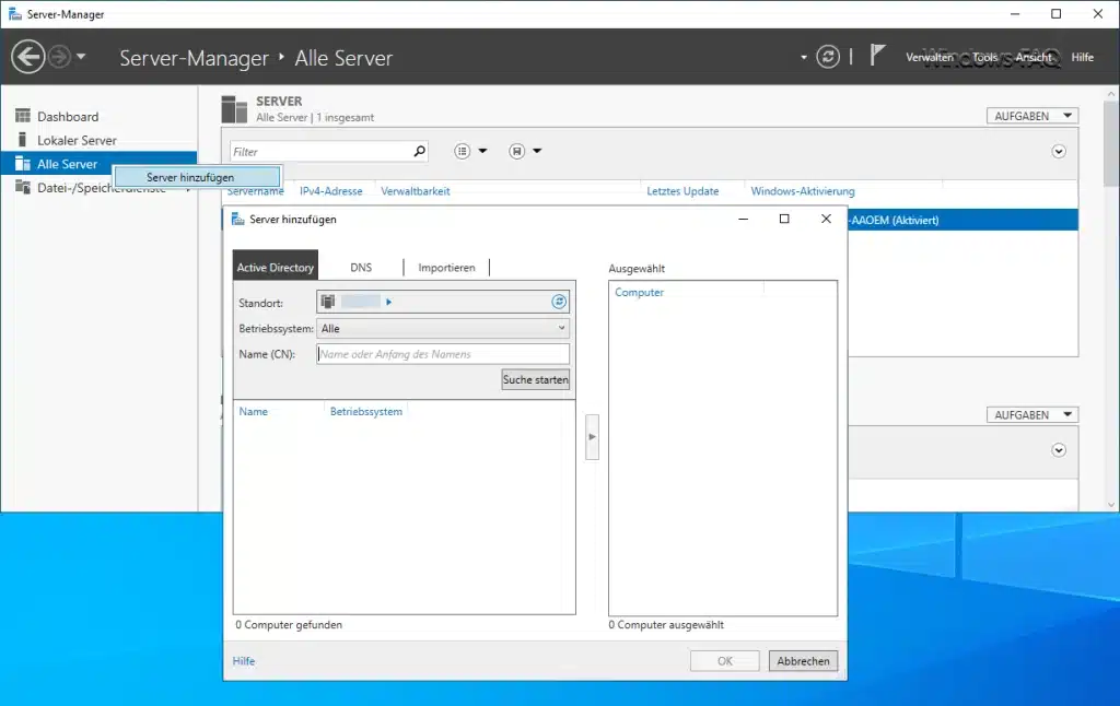Server Manager Server hinzufügen
