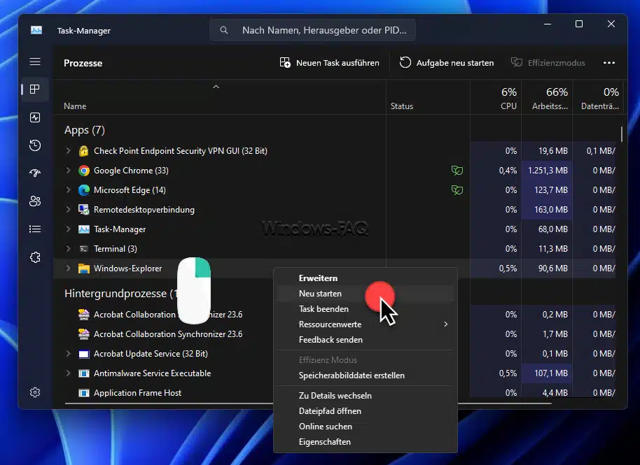 Windows Explorer Task neu starten