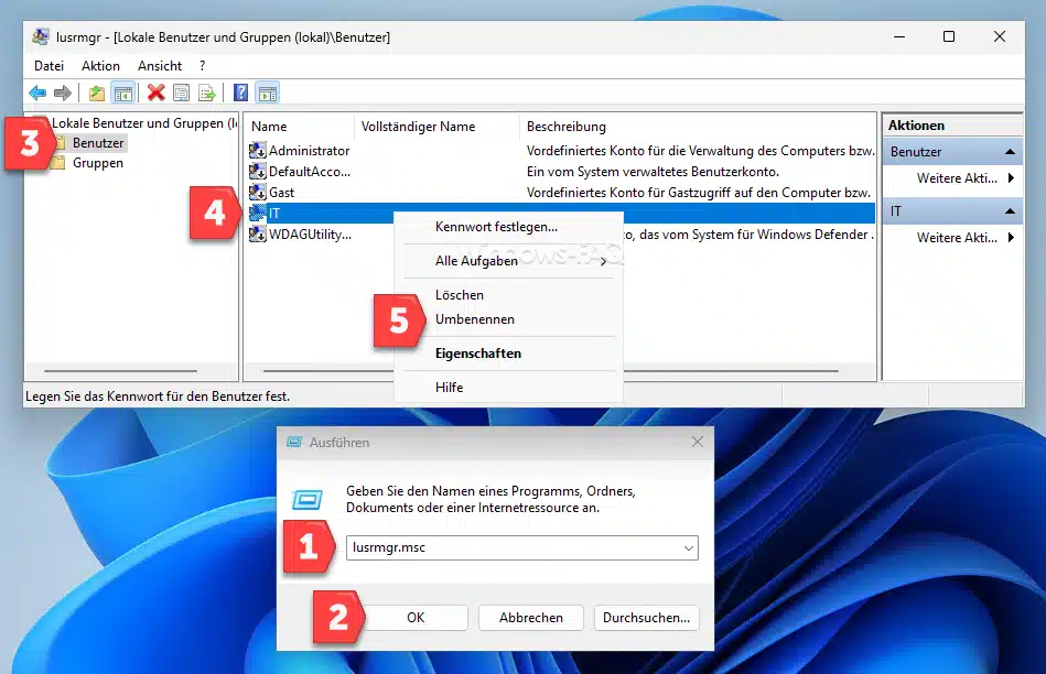 lusrmgr.msc Windows Benutzername ändern