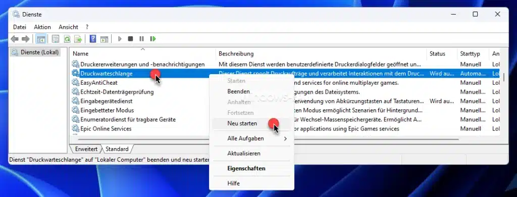 Druckwarteschlange neu starten