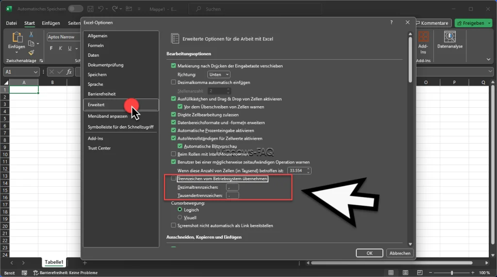 Excel Dezimaltrennzeichen Tausendertrennzeichen
