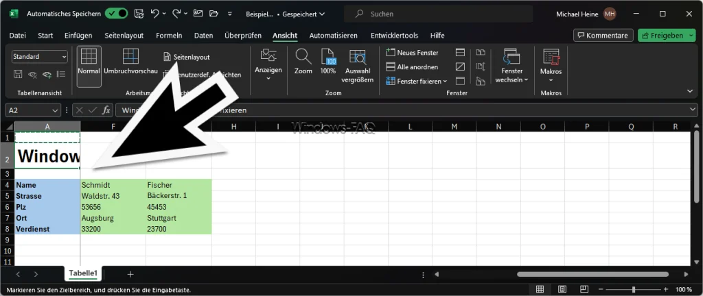 Excel Erste Spalte fixiert