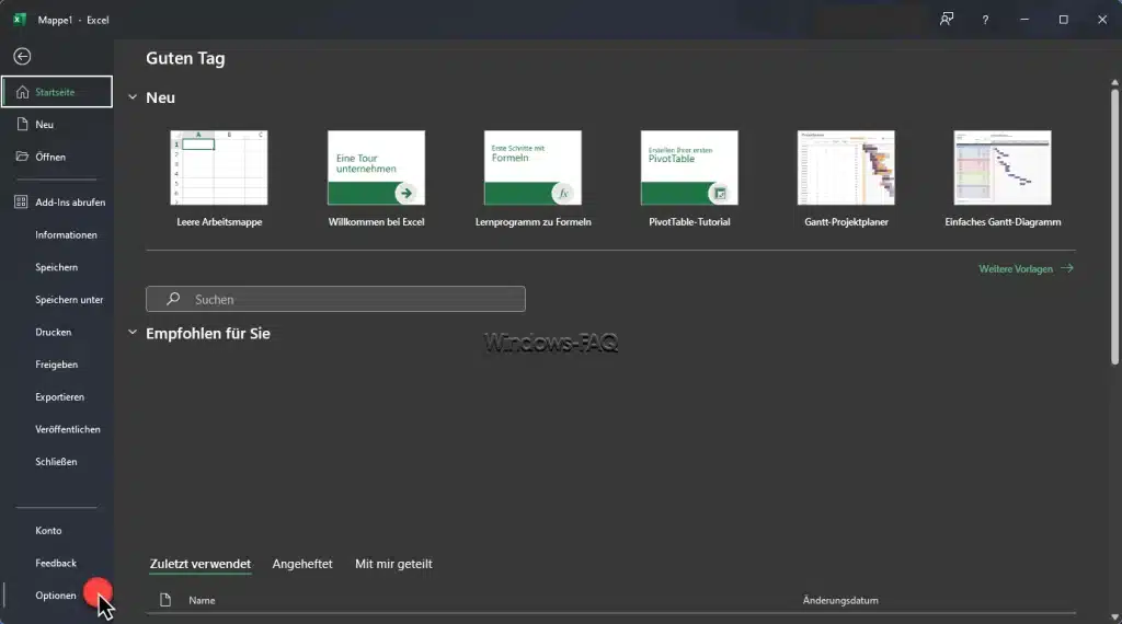 Excel Optionen