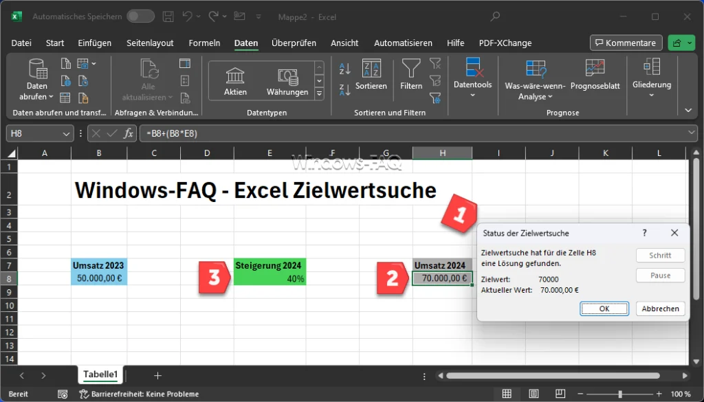 Excel Status der Zielwertsuche