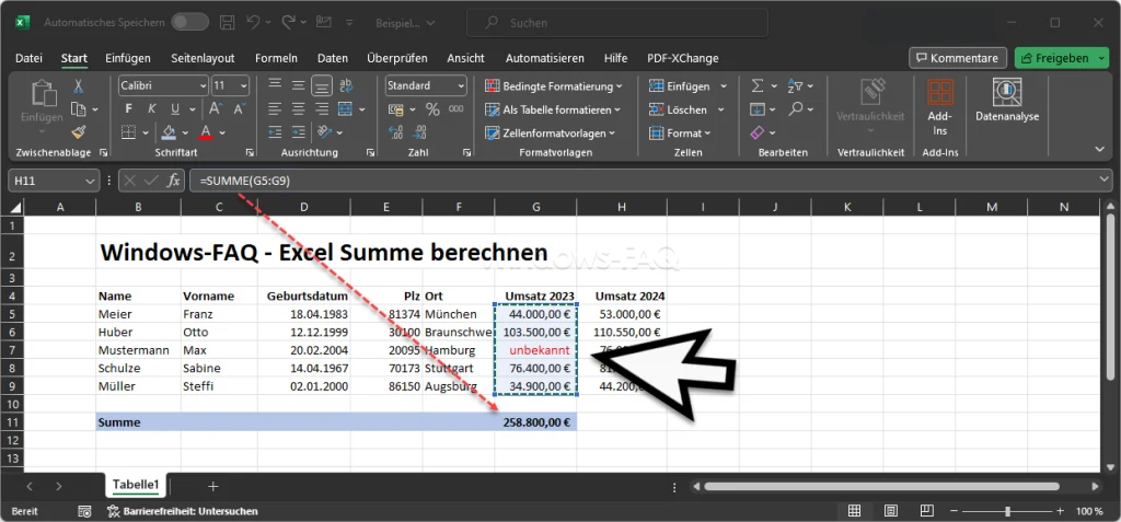 Excel Summenformel mit Text Inhalten
