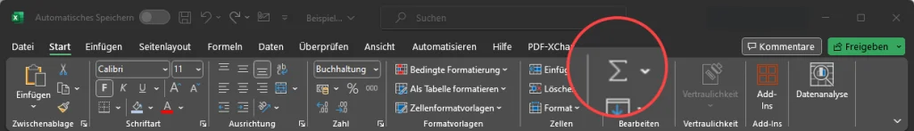 Excel Summensymbol