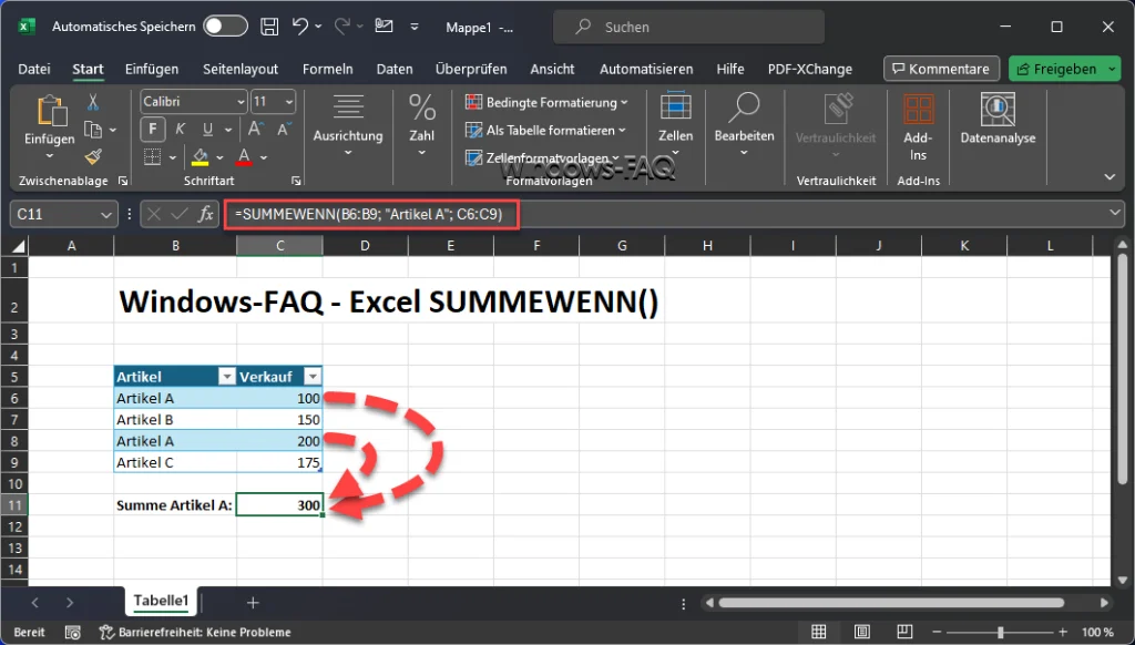 Excel Summewenn() mit Formel