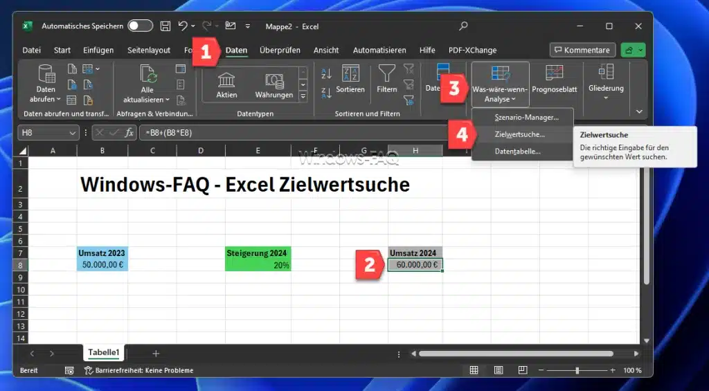 Excel Was wäre wenn Analyse Zielwertsuche