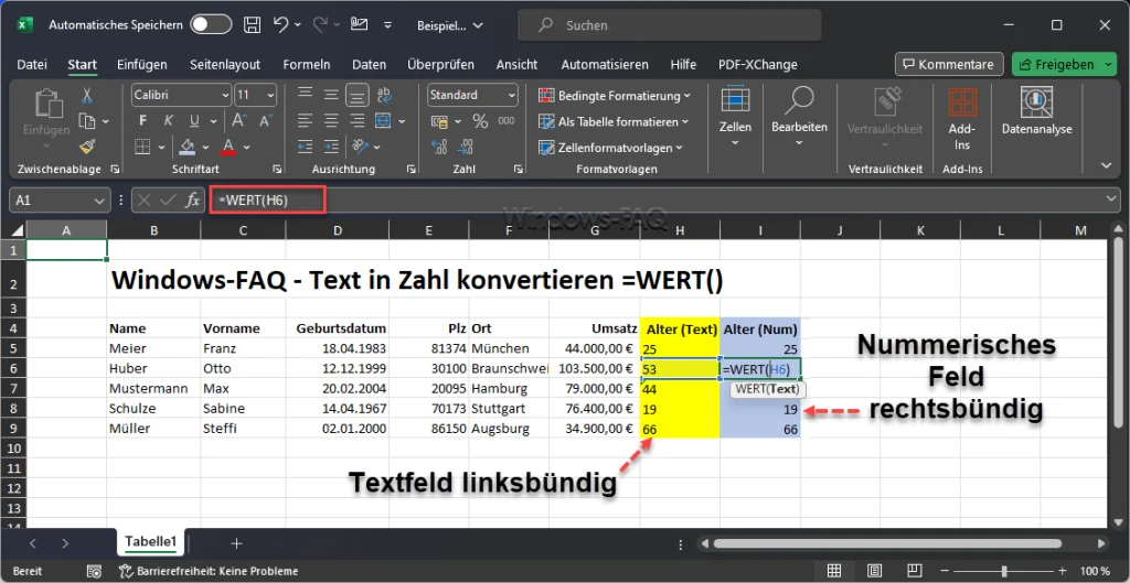 Excel Wert Formel