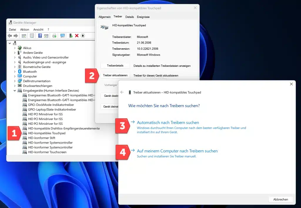 Geräte Manager HID kompatibles Touchpad