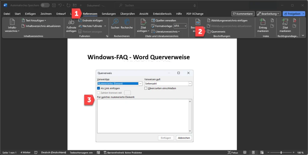 Word Querverweise Optionen