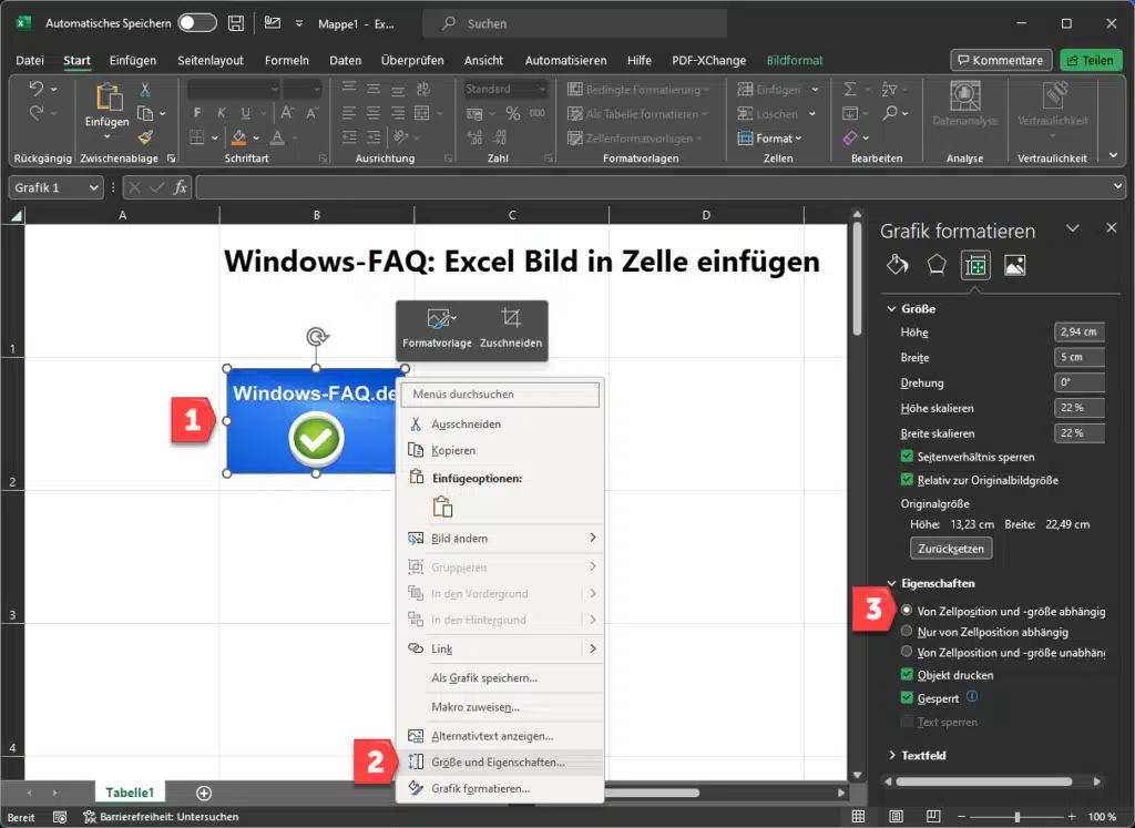 Excel Bild Größe und Eigenschaften von Zellposition und -größe abhängig
