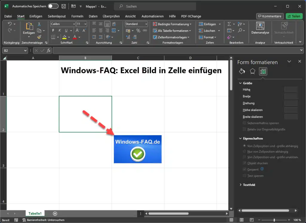 Excel Bild in Zelle verbleibt in Zelle auch beim Einfügen von Zeilen oder Spalten