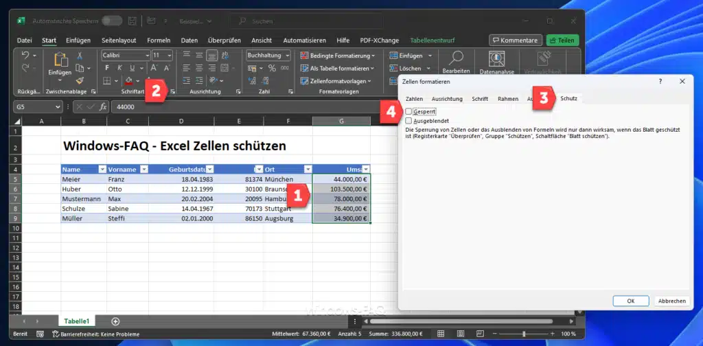Excel Zellen schützen - Schutz nicht gesperrt