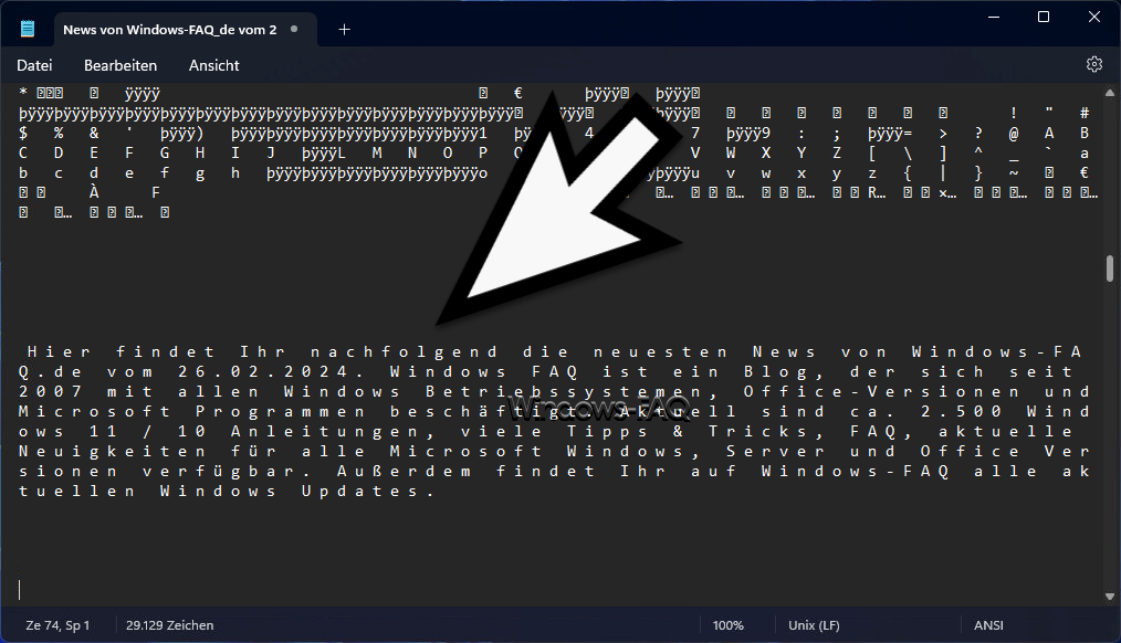 MSG Datei geöffnet im Windows Editor
