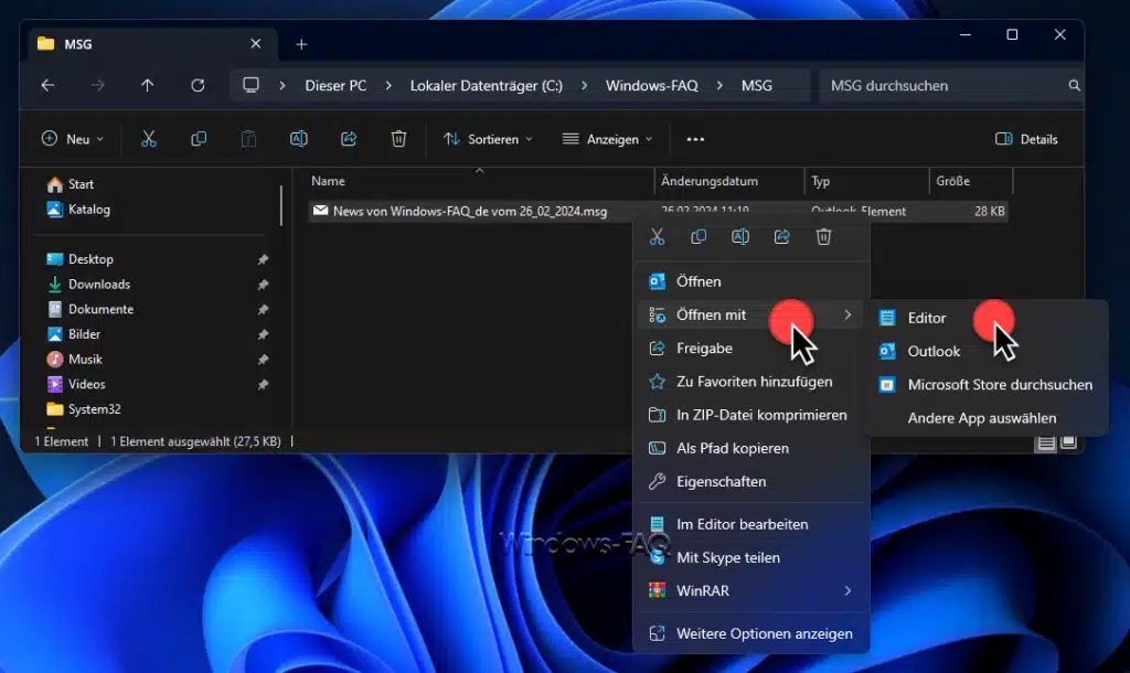 MSG Datei öffnen mit Editor