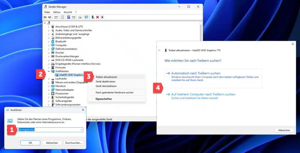 Windows Geräte Manager Grafikkartentreiber aktualisieren