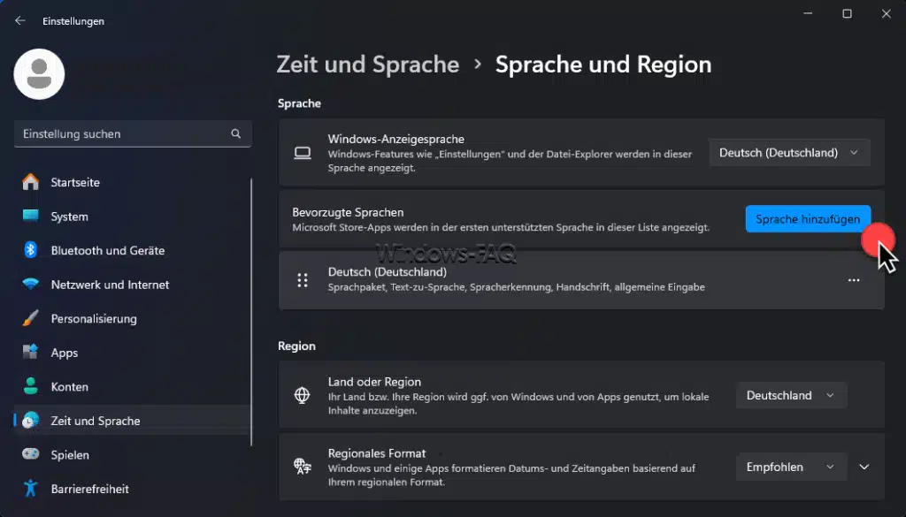 Windows Sprache hinzufügen