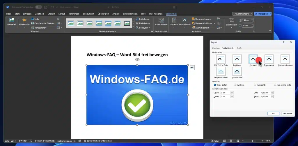 Word Textumbruch Passend