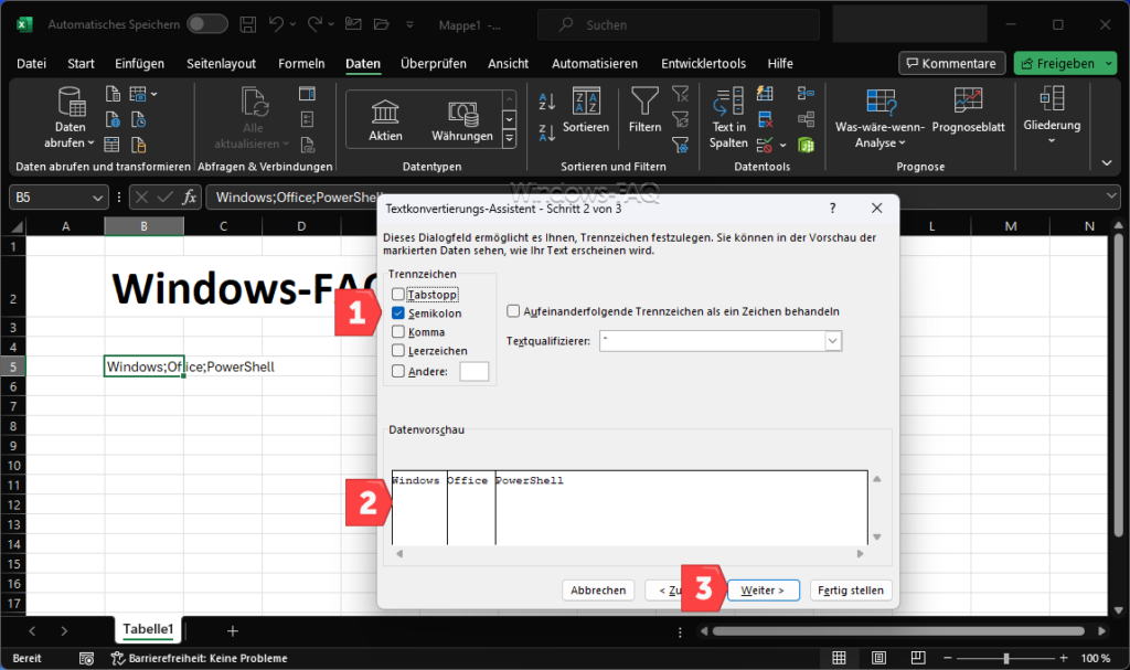 Excel Trennzeichen