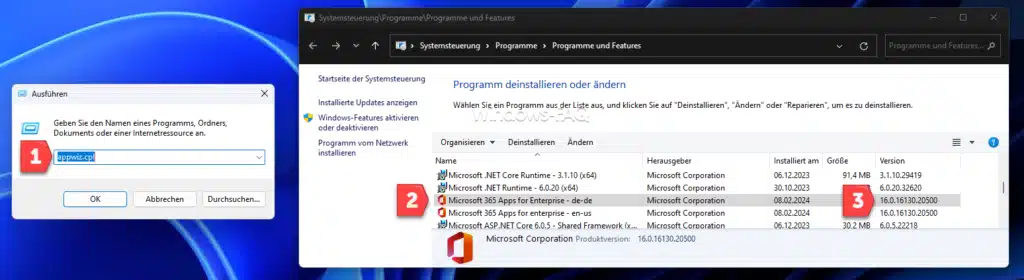 Excel Version Appwiz.cpl anzeigen