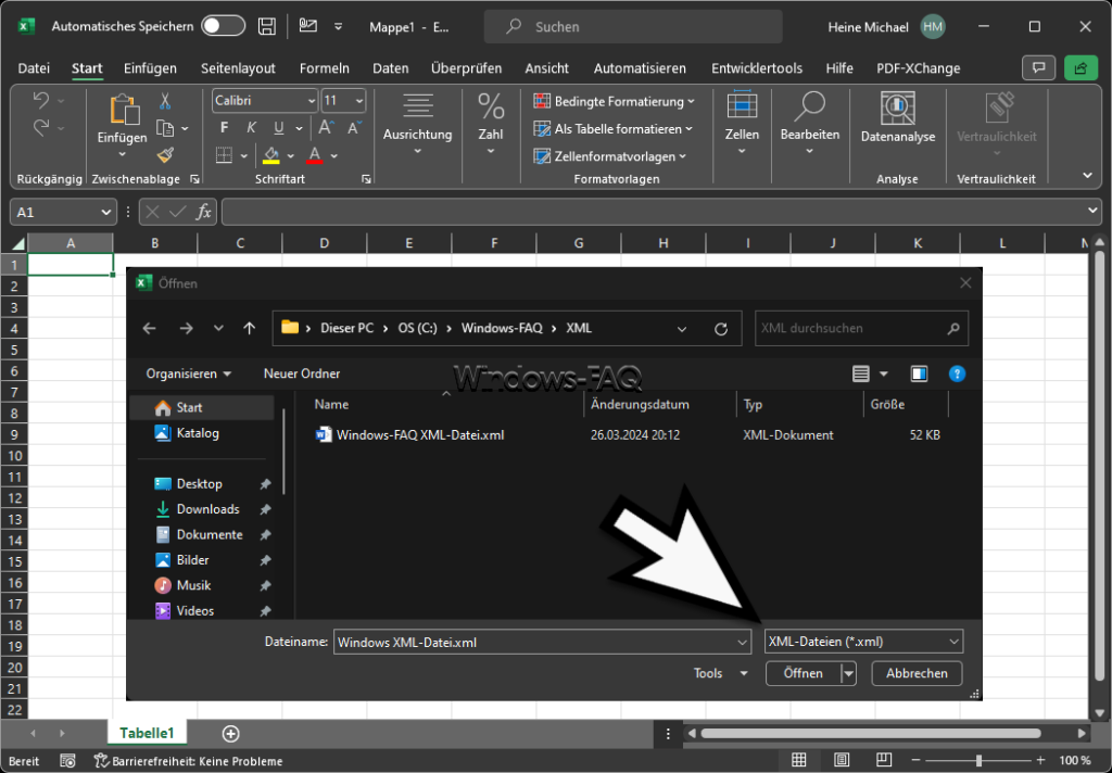Excel XML Datei öffnen