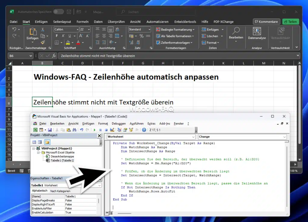 Excel Zeilenhöhe automatisch anpassen per VBA