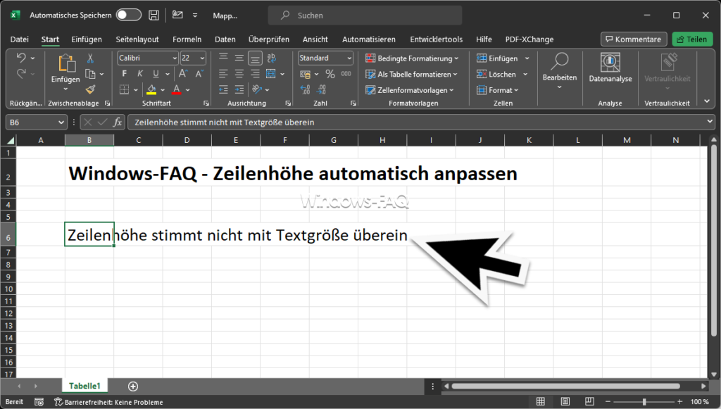 Excel Zeilenhöhe passt sich automatisch an