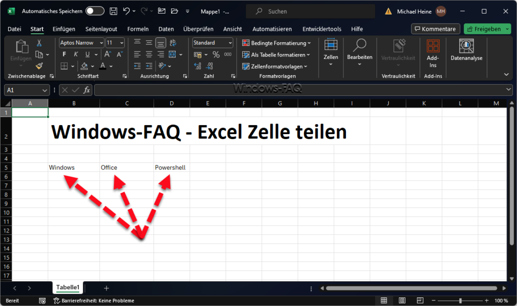 Excel Zelle getrennt