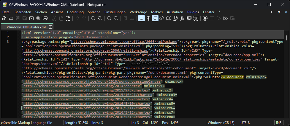 Notepad++ XML Datei öffnen