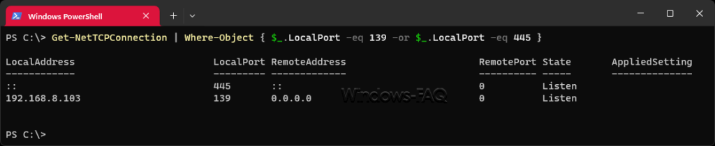 SMB Ports abfragen mit PowerShell Get-NetTCPConnection