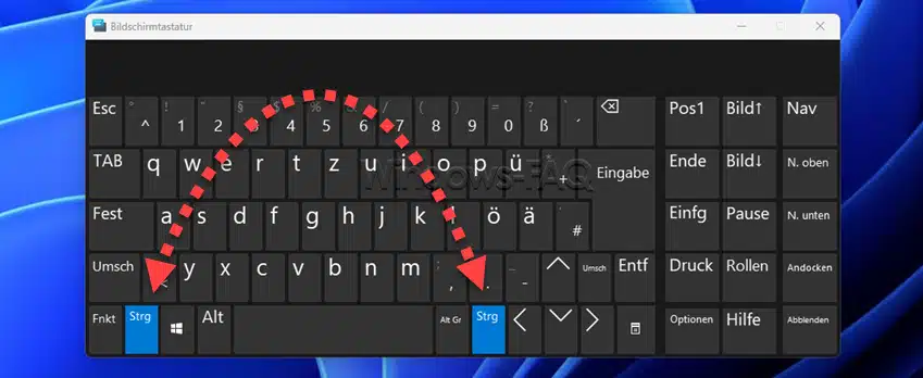 STRG gedrückt auf Windows Bildschirmtastatur