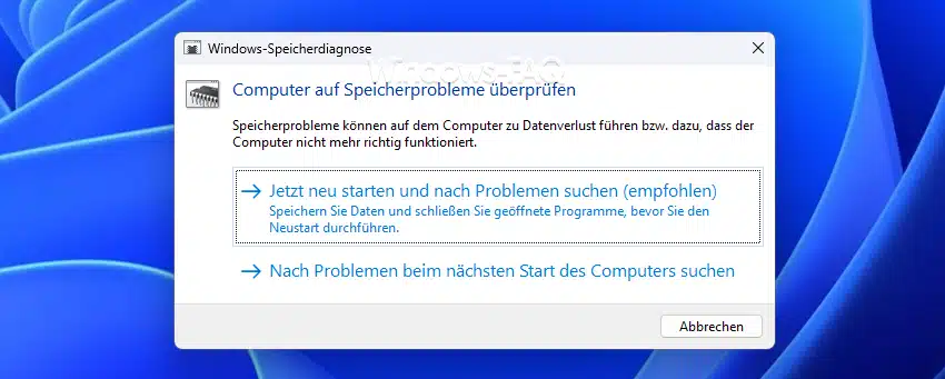 Windows-Speicherdiagnose MDSCHED
