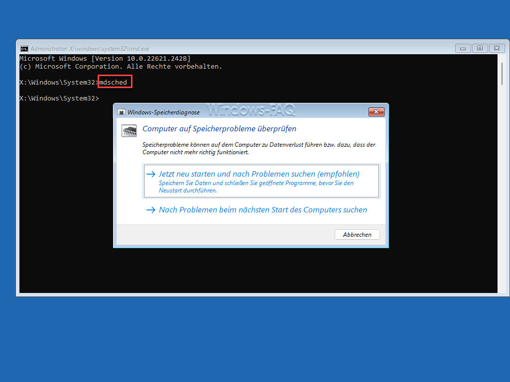 Windows abgesicherter Modus MDSCHED starten