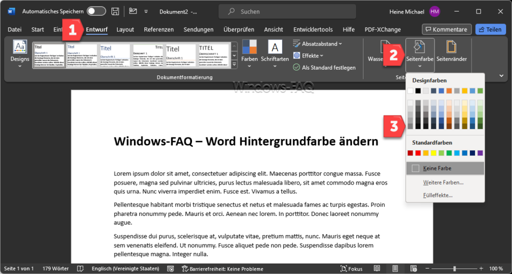 Word Seitenfarbe