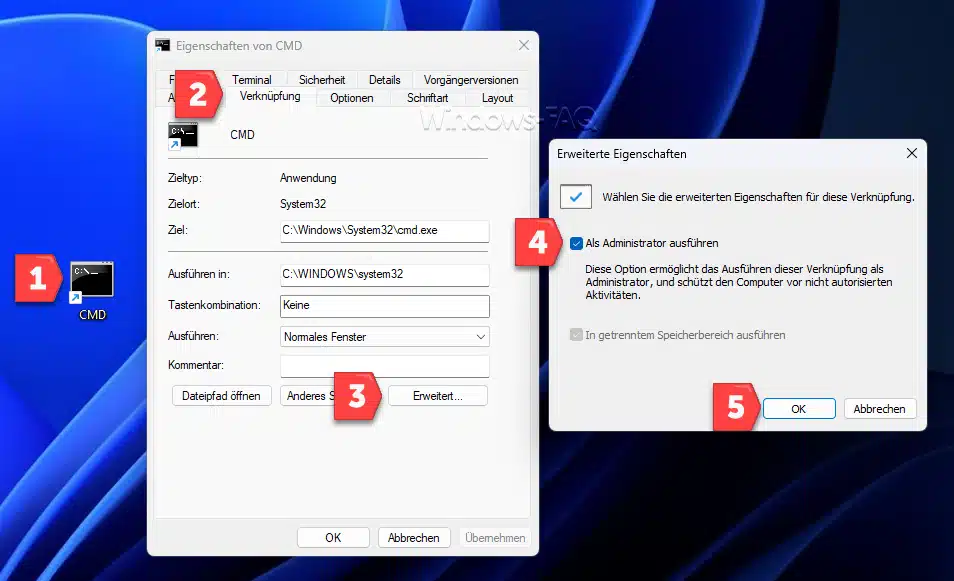 CMD Verknüpfung Desktop als Administrator starten