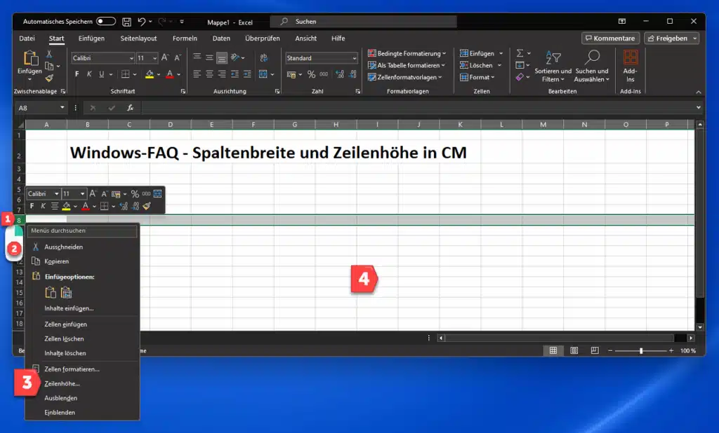 Excel Zeilenhöhe festlegen
