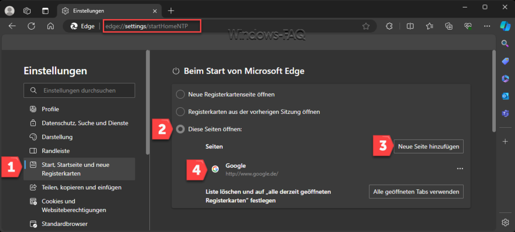 Google als Startseite festlegen Edge
