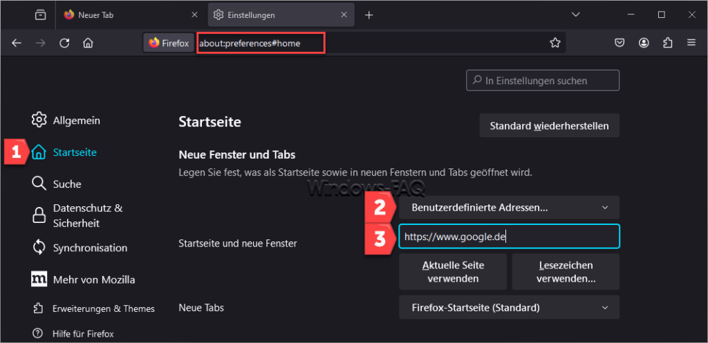 Google als Startseite festlegen Firefox