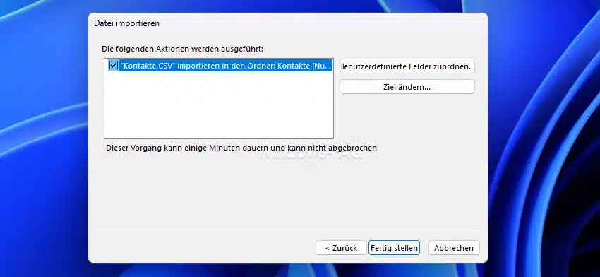 Outlook Kontakte importieren Zusammenfassung