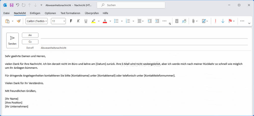 Outlook Vorlage Abwesenheitsnachricht