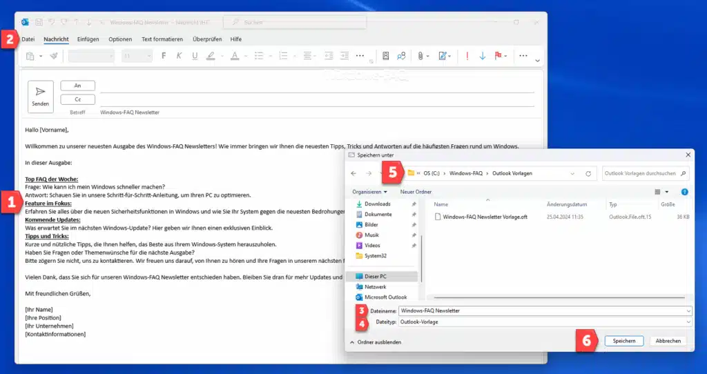 Outlook Vorlage speichern