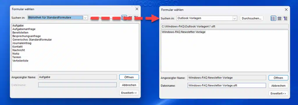 Outlook Vorlagen suchen