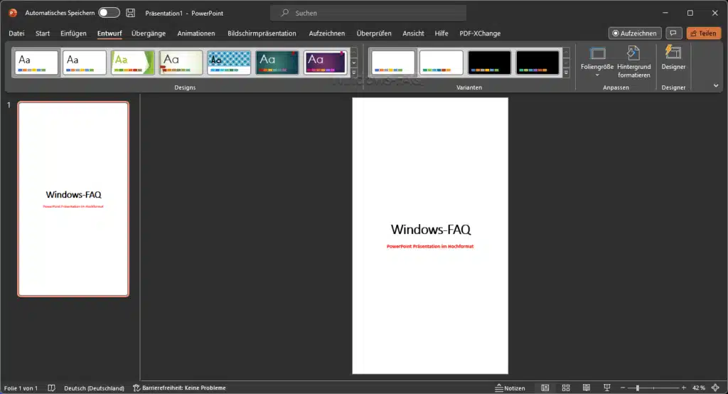 PowerPoint Folie im Hochformat