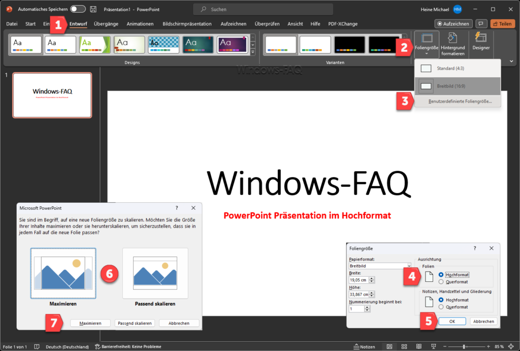 PowerPoint Präsentation im Hochformat