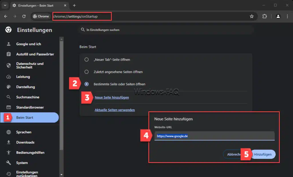 Startseite Google Chrome