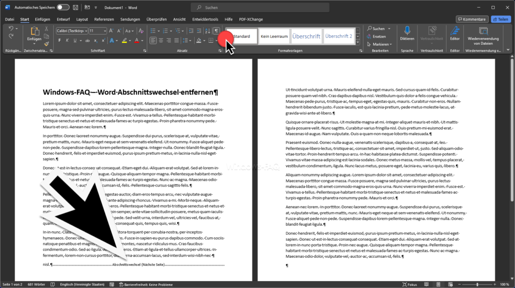 Word Abschnittswechsel