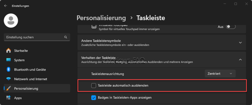 Taskleiste automatisch ausblenden
