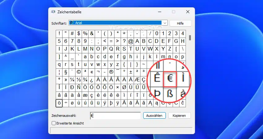 Windows Zeichentabelle Euro Zeichen