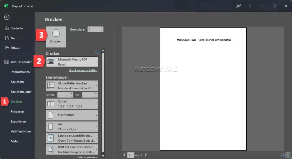Excel in PDF umwandeln mit Microsoft Print to PDF